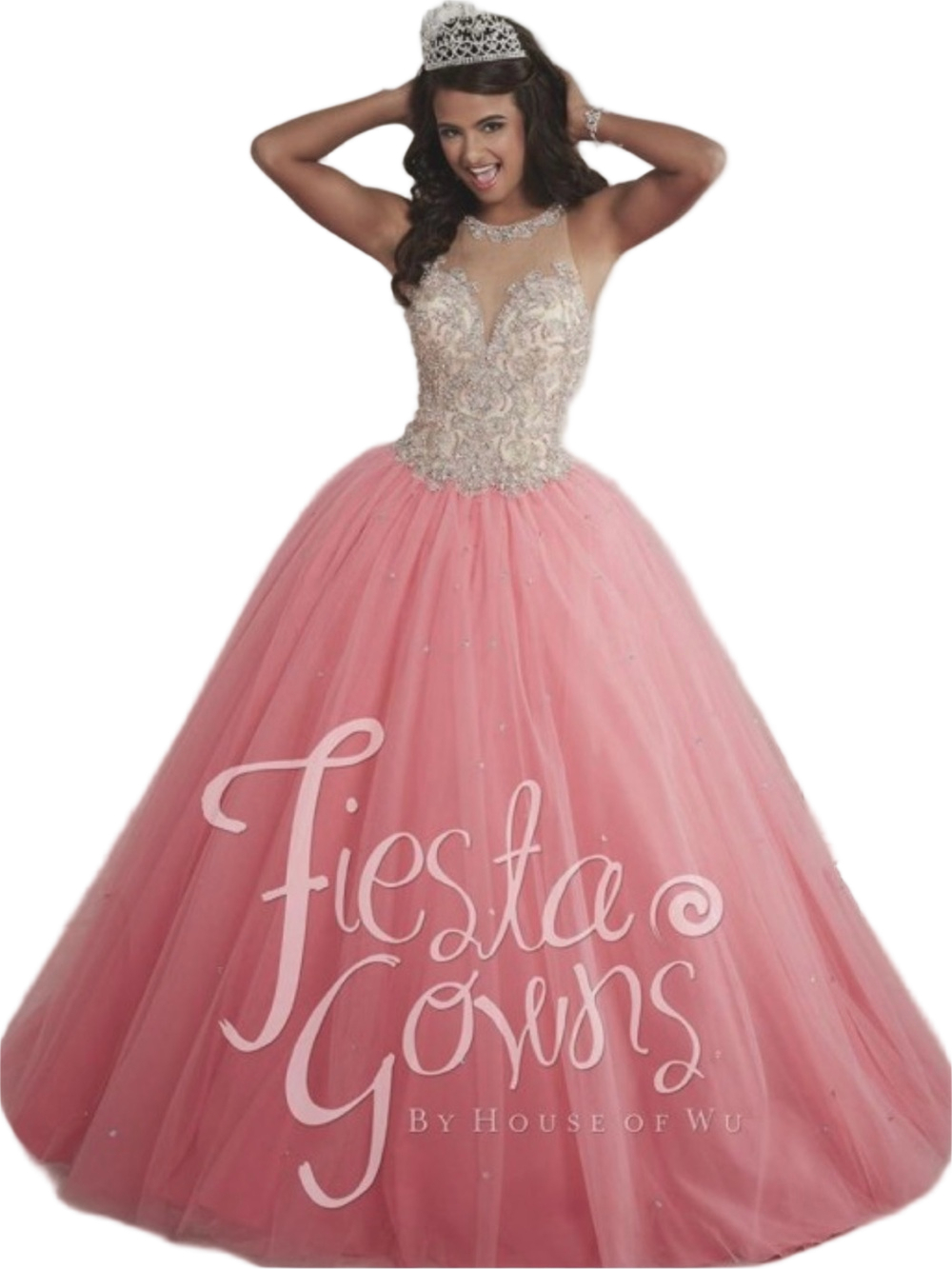 NWT Krystal Pink Quinceañera Ball Gown with Embellished Bodice